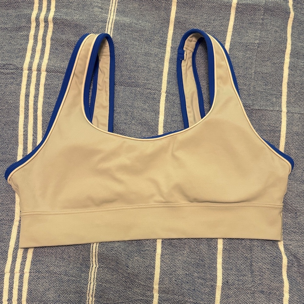 Athleta Gray Sports Bra with Blue Trim, women’s medium